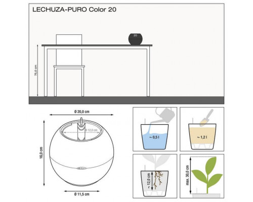 Умный вазон (кашпо и горшок) Lechuza Puro Color 20 Серый для цветов и растений